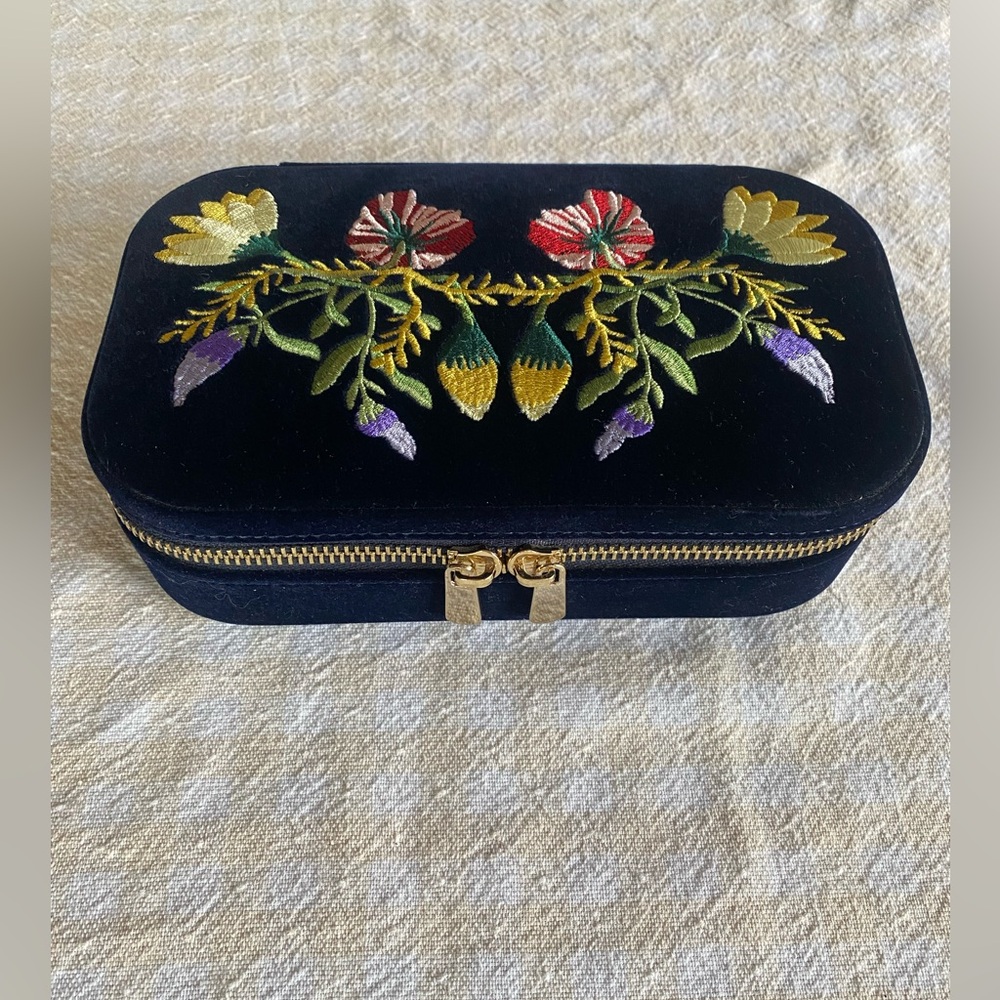 WOLF | Zoe Travel Zip Case | Velvet Jewelry Box | Indigo | New
